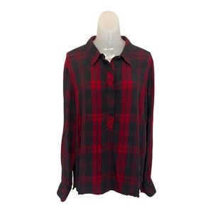 CAbi Cunningham Red and Gray Plaid Popover Tunic size XL